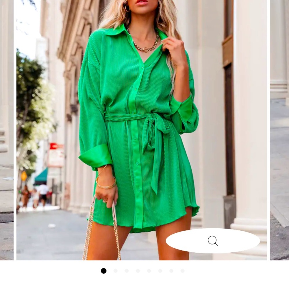 NWT ASTER PLISSE BUTTON DOWN SHIRT DRESS - EMERALD